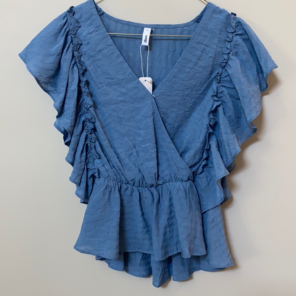 Glam Blue Ruffled Top